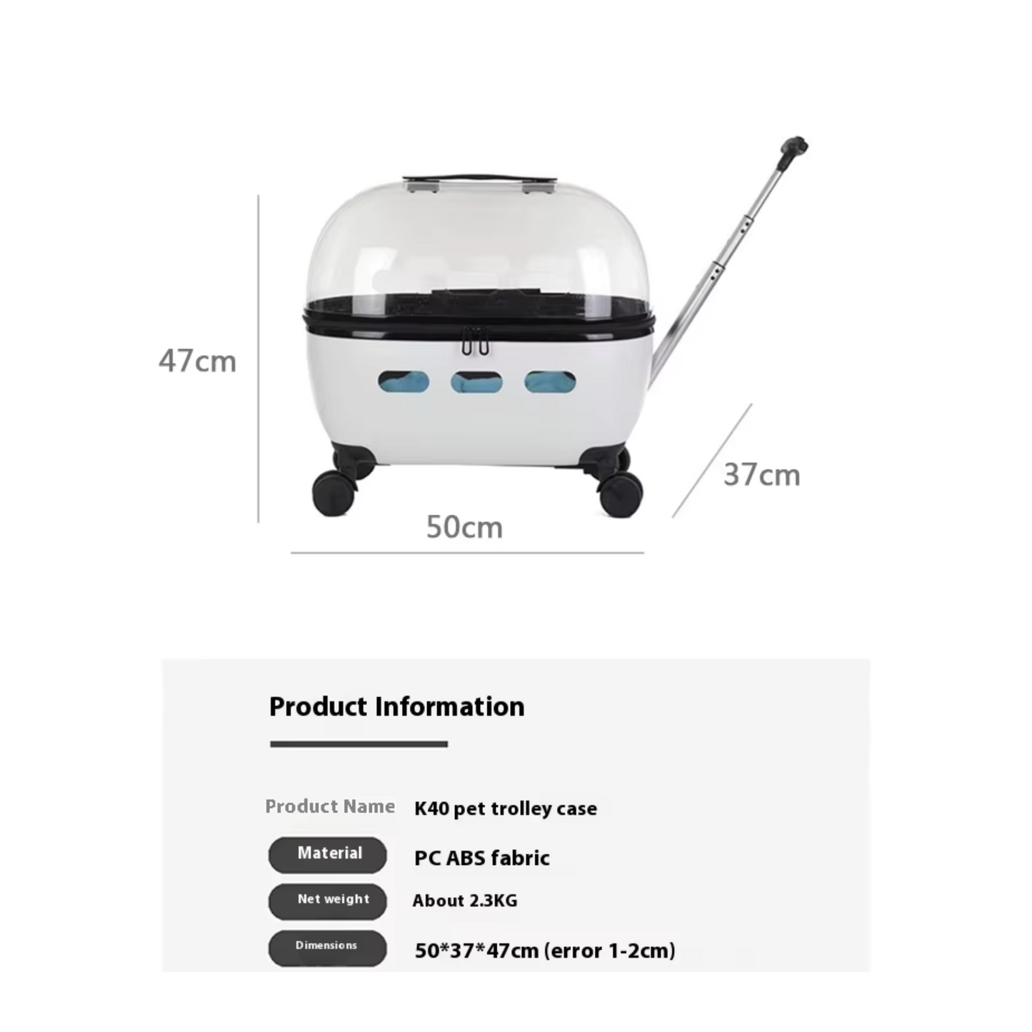 Pet Angel™ Luxe Voyager Carrier – Transparent Rolling Travel Bag for Cats & Small Pets