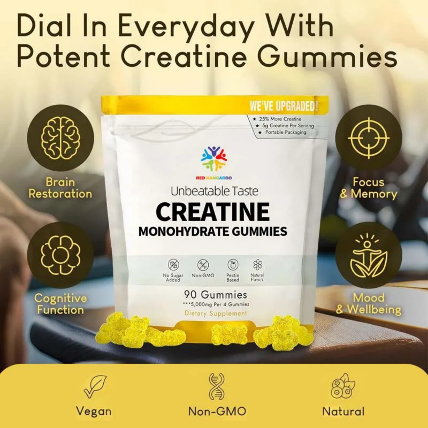 PowerForm Creatine Gummies – High-Potency 5000mcg Creatine Monohydrate for Muscle Growth, Strength & Cellular Energy Support (Men & Women)