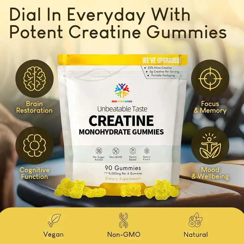 PowerForm Creatine Gummies – High-Potency 5000mcg Creatine Monohydrate for Muscle Growth, Strength & Cellular Energy Support (Men & Women)