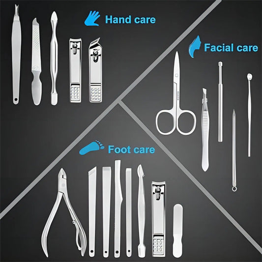 LUXTECH™ 19-Piece Precision Stainless Steel Manicure & Pedicure Kit – Professional Grooming Tools in Premium Leather Case