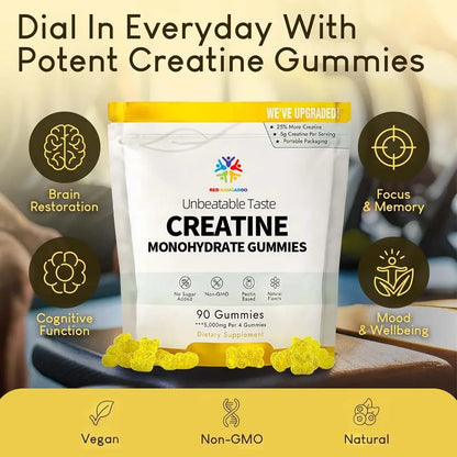 PowerForm Creatine Gummies – High-Potency 5000mcg Creatine Monohydrate for Muscle Growth, Strength & Cellular Energy Support (Men & Women)