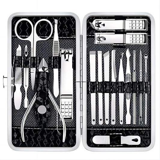 LUXTECH™ 19-Piece Precision Stainless Steel Manicure & Pedicure Kit – Professional Grooming Tools in Premium Leather Case
