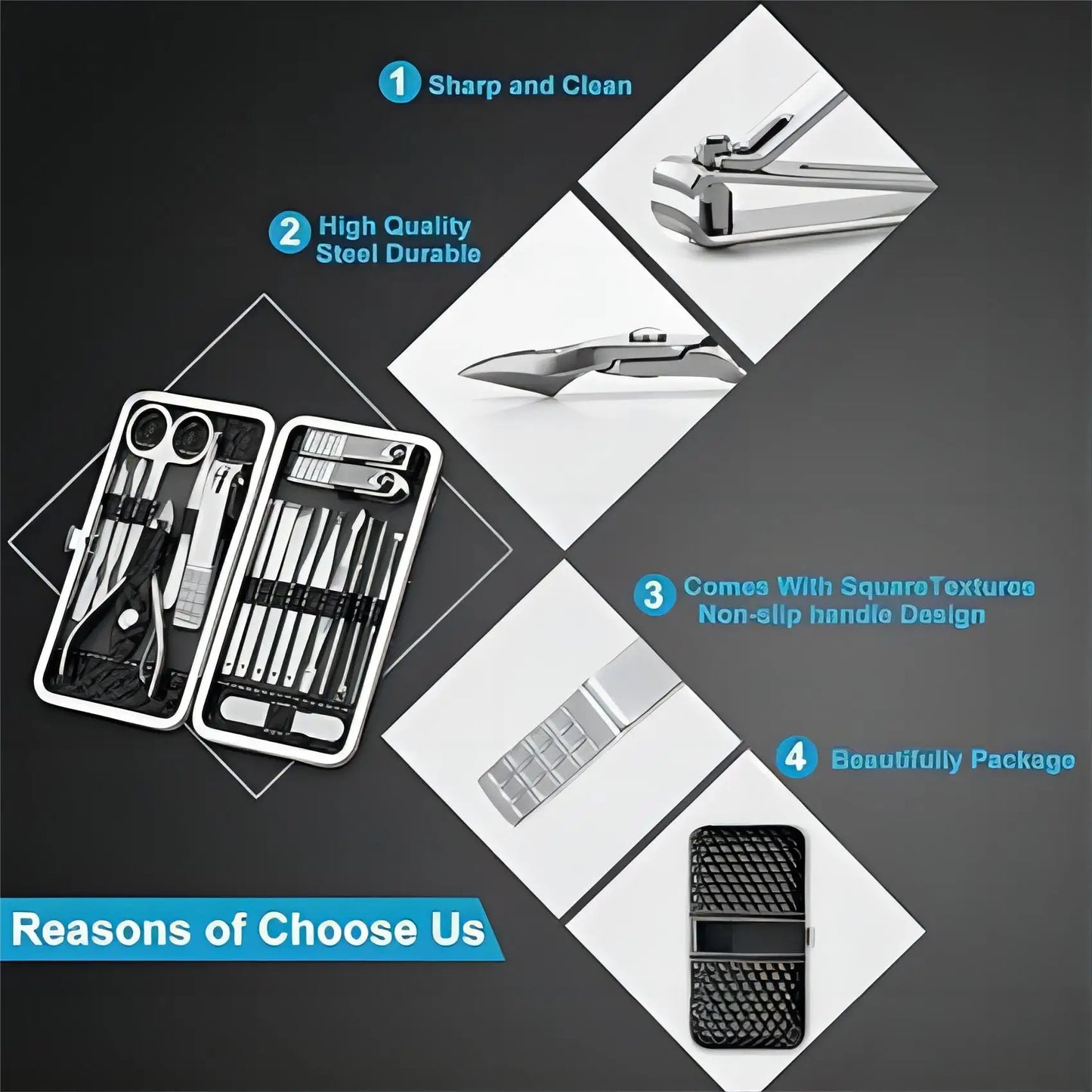 LUXTECH™ 19-Piece Precision Stainless Steel Manicure & Pedicure Kit – Professional Grooming Tools in Premium Leather Case
